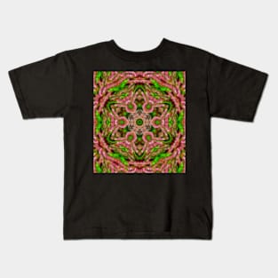 Vibrant surreal wattle kaleidoscope on textured background Kids T-Shirt